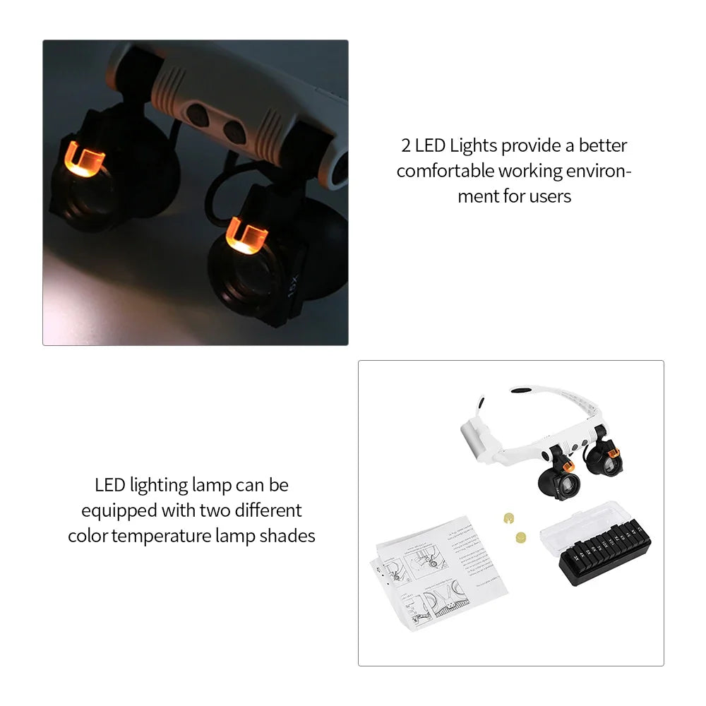 3X 4X 5X 6X 7X 10X 15X Magnifier Glasses 6 Lens Loupe Eyewear Magnifier With Led Lights Headband Lamp Led Magnifying Glasses