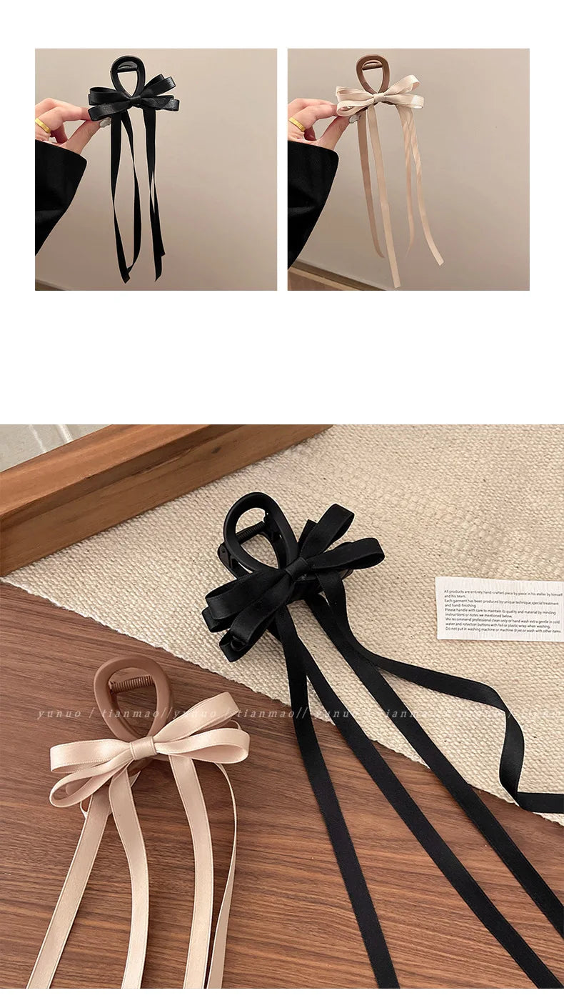 Black Bow Ribbon Hair Claw Clips Temperament Elegant Hairpin Women Princess Headdress Fashion Grab Clip Female Hair Accessories