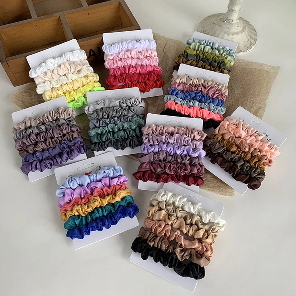 6PCS Colorful Satin Silk Hair tie Elastic Hair Bands hair elastics Women Simple Silky Satin Hair Scrunchies Set Hair Accessories