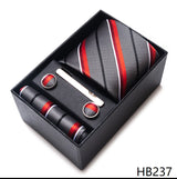 65 Colors Fashion Tie Handkerchief Set Tie Clip Necktie Box Man's Shirt Dark Red  Accessories Men Wedding Holiday  Gift