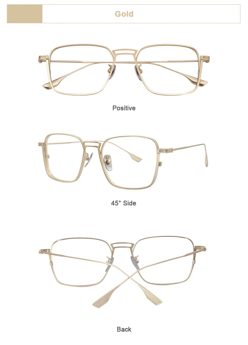American Design Men Square Frames Handmade Retro Pure Titanium Glasses Thick Edges Business Eyeglasses Suitable for Large Faces