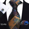 Orange Novelty Ties For Men Plaid Flower Design Silk Wedding Necktie For Men Hanky Cufflinks Gifts Business Party Suit Bow Tie