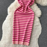 Summer Striped Beach Knitted Dress O Neck Short Sleeves Chic Hotsweet Slim Sundress Streetwear Y2K Bodycon Midi Dress