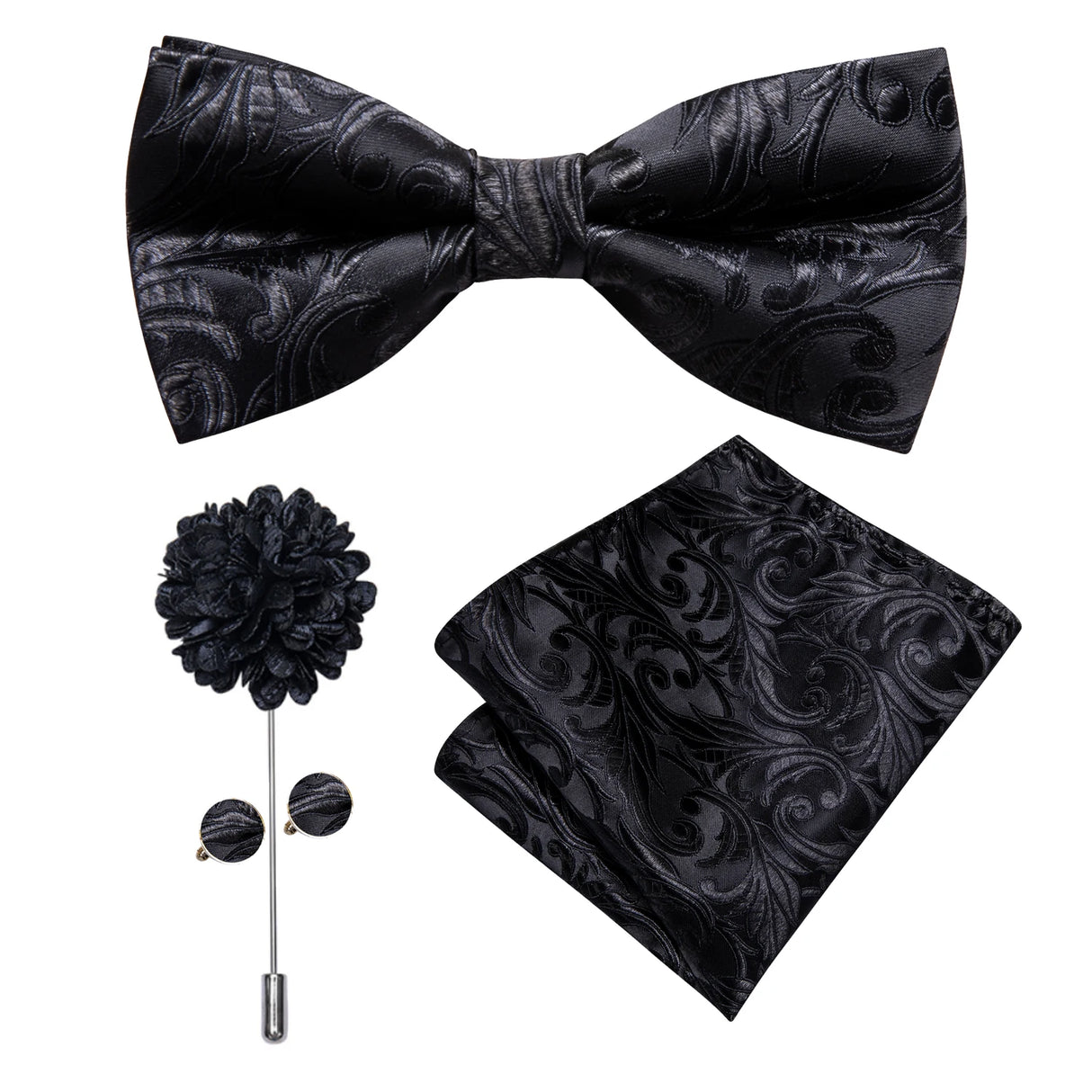 Hi-Tie Luxury Gold Silk Bow Ties for Men Fashion Men's Yellow Bowtie Handkerchief Cufflinks Brooch Set butterfly  Wedding Set