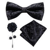 Hi-Tie Luxury Gold Silk Bow Ties for Men Fashion Men's Yellow Bowtie Handkerchief Cufflinks Brooch Set butterfly  Wedding Set
