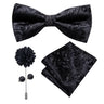 Hi-Tie Luxury Gold Silk Bow Ties for Men Fashion Men's Yellow Bowtie Handkerchief Cufflinks Brooch Set butterfly  Wedding Set