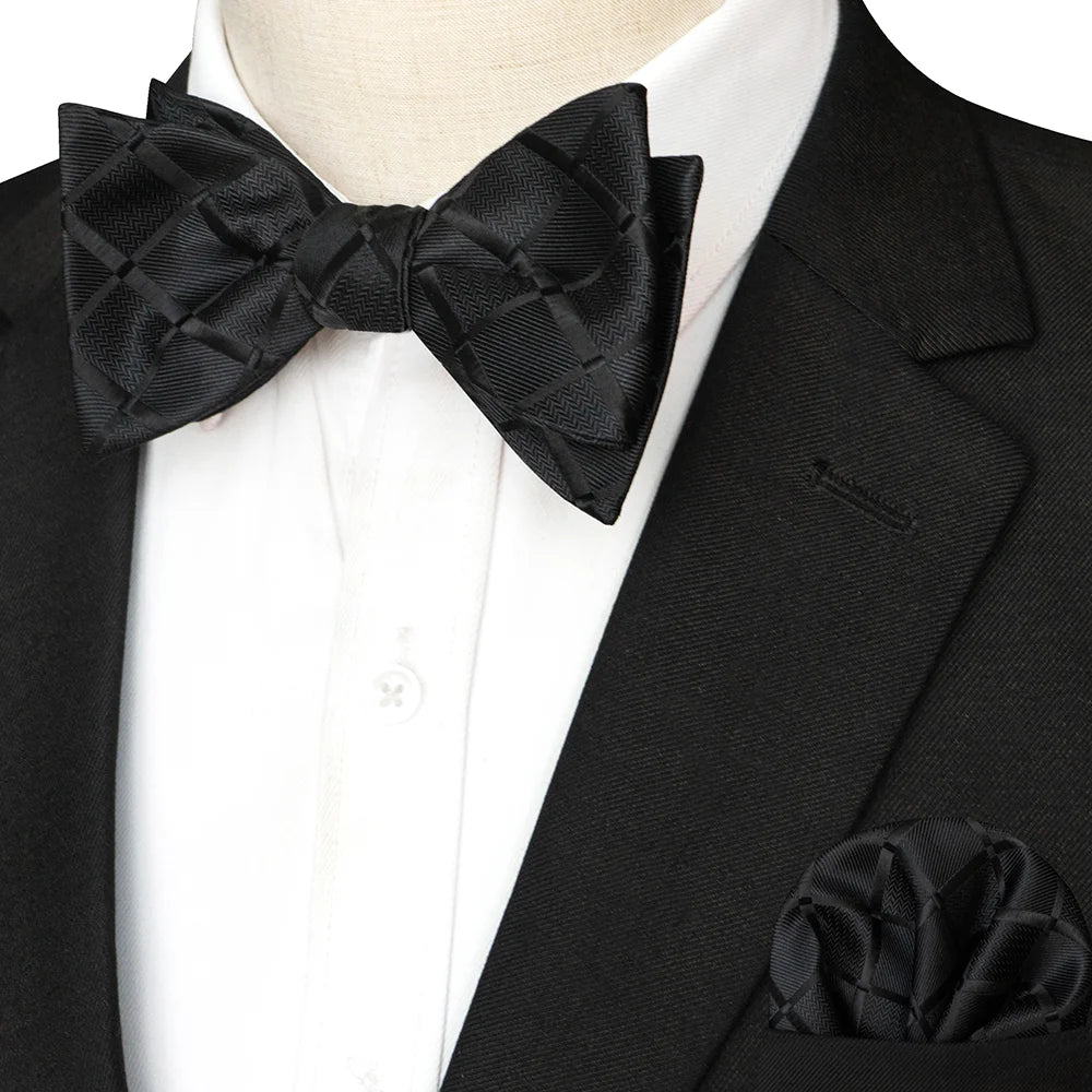 EASTEPIC Striped Bow Tie for Men Hanky Set Plaid Accessory Paisley Neckwear Floral Design Polka Dot Pure Black Evening Party