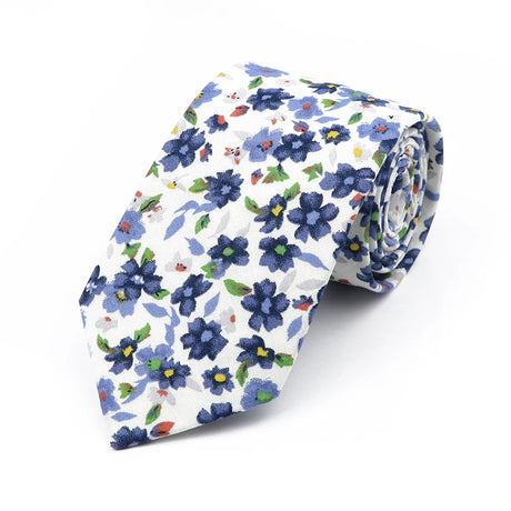 New Chic Floral Tie For Men Women 100% Cotton Beautiful Elegant Flower Necktie White Blue Narrow Skinny Wedding Casual Cravat