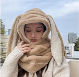 Hat Scarf Gloves all-in-one three-piece Winter Sweet Cute Rabbit Ears Plush Scarf Hat Outdoor Warm Cap