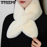 WTEMPO Solid Color Scarves for Ladies Neck Warmers Long Fluffy Scarf Thick Warm Neck Collar Faux Fur Muffler Scarf