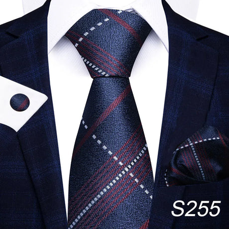 Brand Fashion 8 cm Tie For Men Woven Festive Present Tie Handkerchief Cufflink Set Necktie Shirt Accessories Red Striped