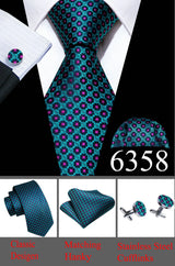 Novelty Teal Dots Tie For Men Fashion Trend Neck-Tie Woven Pocket Square Cufflinks Set Party Business Designer Barry.Wang FA-635