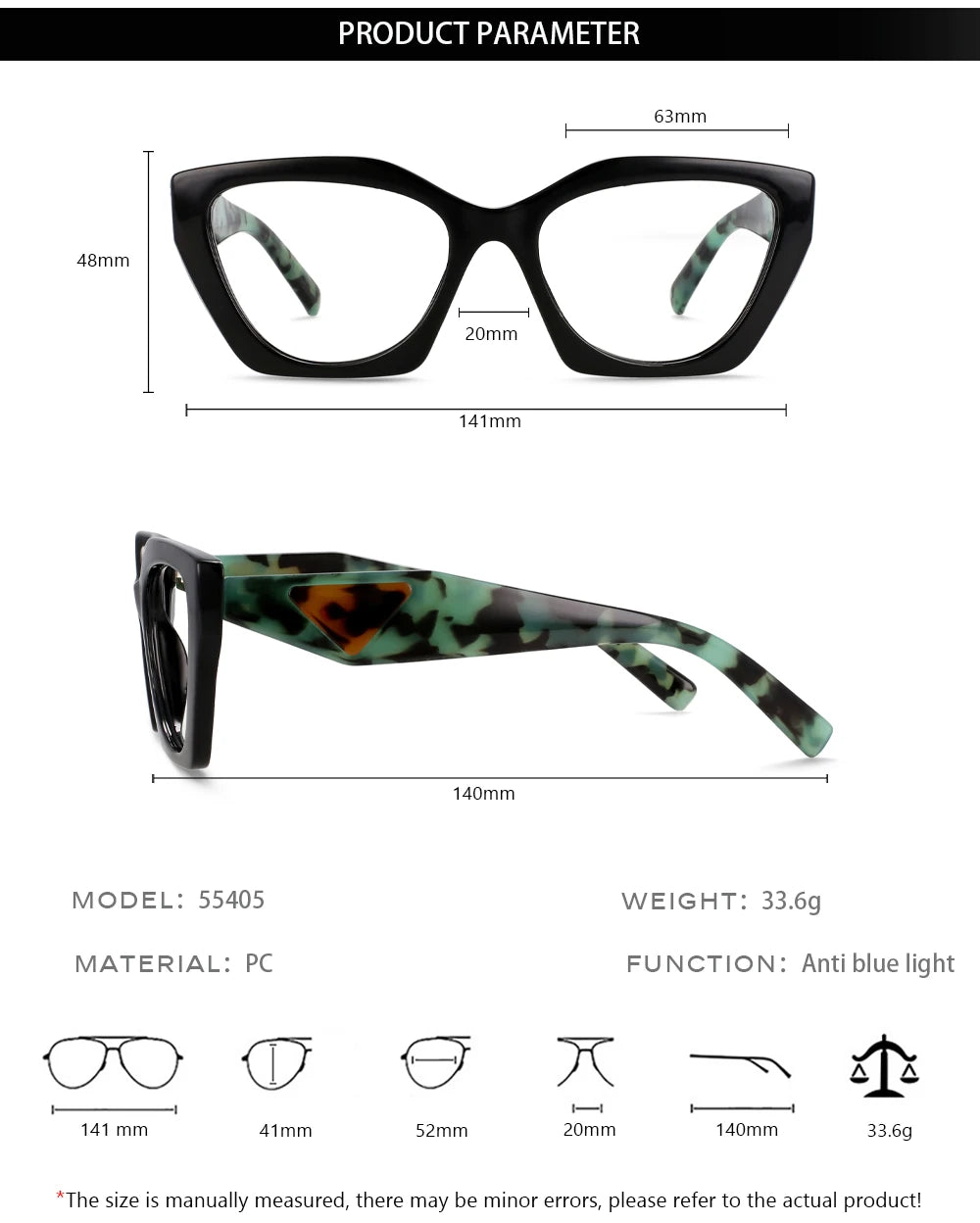 55405 New Brand Blue Light Blocking Computer Glasses Women Fashion TR90 Frame Vintage Square Eyewear Anti Eyestrain Eyeglasses