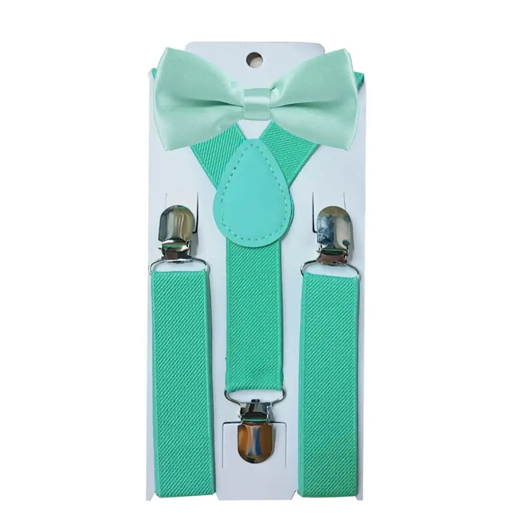 Kids Suspenders For Pants Bowtie Set Matching Tuxedo Suit Boy Girl Childs Adjustable Y-Back Brace Belt Adjustable Bowtie Wedding