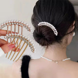 Elegant Pearl Hair Combs Hairpin Women Luxury Crystal Bun Decor Wedding Bridal Hair Claw Clips Hair Jewelry Accessories