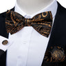 Classic Black Men Bow Ties 100% Silk Bowties Butterfly Pocket Square Cufflinks Set Suit Paisley Gold Pre-Tied Bow Tie DiBanGu