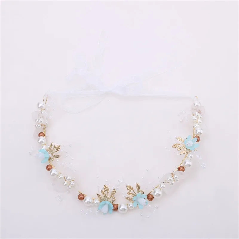 Spring Bohemian Girls Bridal Pearl Hair Headdress Flower Wreath Bride Garland Head Hoop Headbands Hair Jewelry Children Gifts