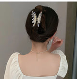 Kiss Jewelry Luxury Butterfly Hair Claw Clip Gold Plated Rhinestone Pearl Hairpin Women Korean Fashion Headwear Hair Accessories