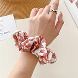 2 Pcs Korean Hair Accessories Women Small Fresh Fabric Flower Printing Elastics Hair Band Scrunchies Hair Tie Girl Ponytail Hold