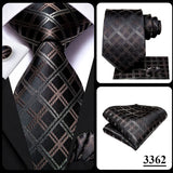 Hi-Tie Designer Grey Plaid Novelty Silk Wedding Tie For Men Handky Cufflink Gift Mens Necktie Fashion Business Party Dropshiping