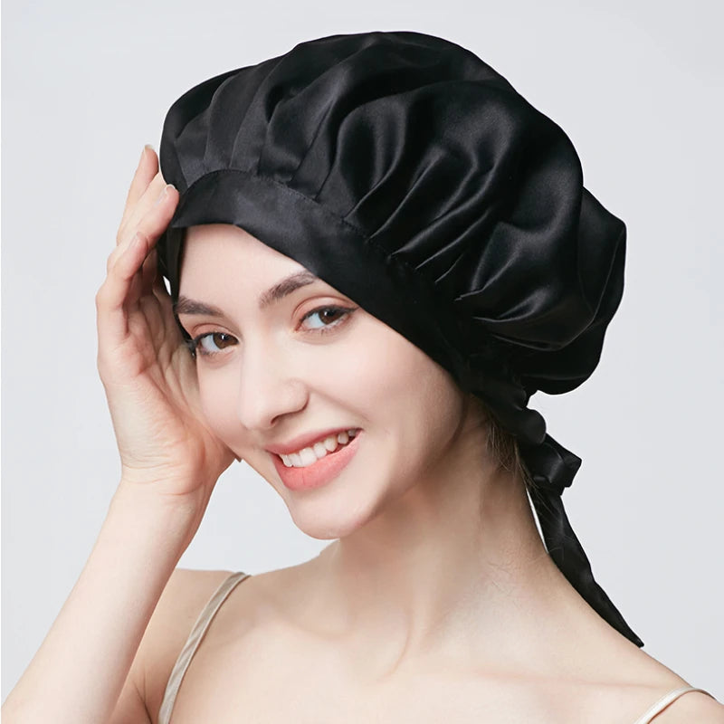 Pure Silk Hair Bonnets For Women Sleeping Cap Luxury Natual Silk Sleep Cap Night Bonnet Caps Hair Protection Turban Head Wraps