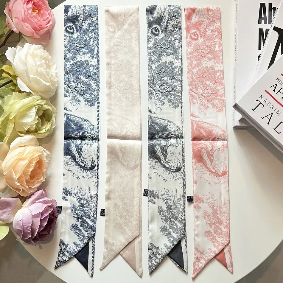 Women's Daily Wear Headbands Bags Handles Silk Scarves Simulated Silk Streamers French Versatile Headbands Scarves Gifts