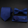 Hot Sale Red Blue Tie Set Polyester Slim Striped Necktie Bowtie Cufflink Brooch For Groom Suit Wedding Cravat Shirt Accessory