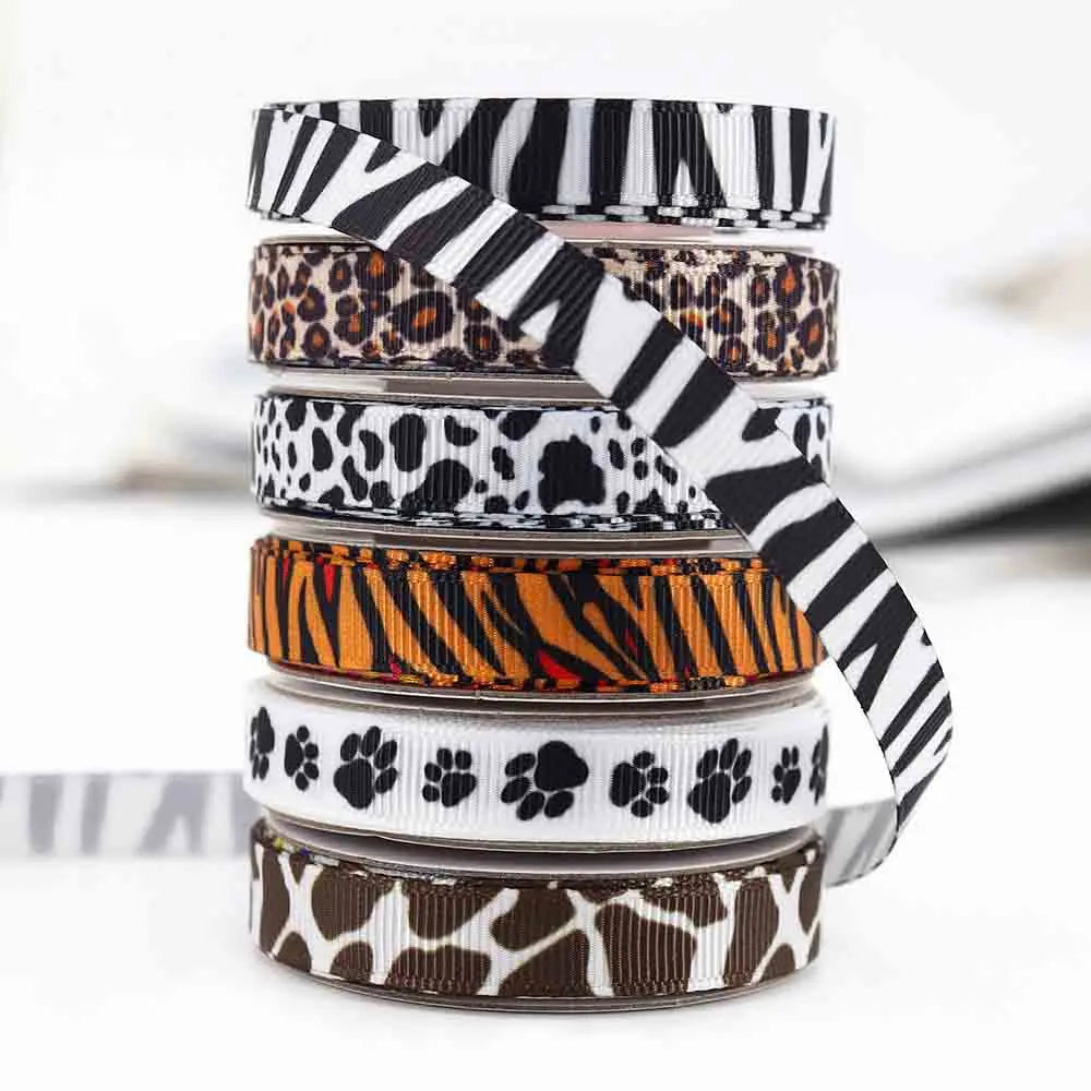 10mm 5Yard Animal Cow Stripe Whorl Ribbons Cake Gifts Box Packaging Wedding Hairpin Child Birthday Christmas Bowknot Party Decor