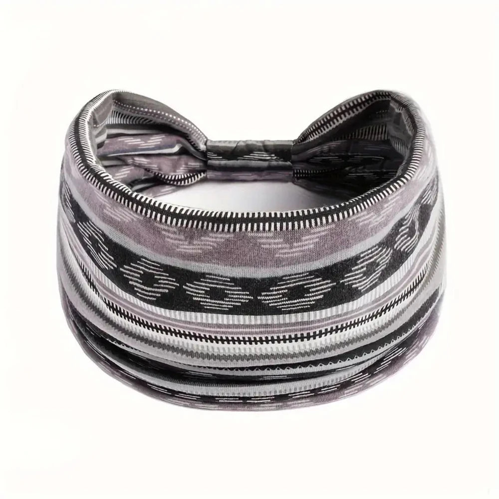 1 Pcs European American Women'S Bohemian Style Elastic Headscarf Fashionable Breathable Cotton Wide Brimmed Hair Accessories