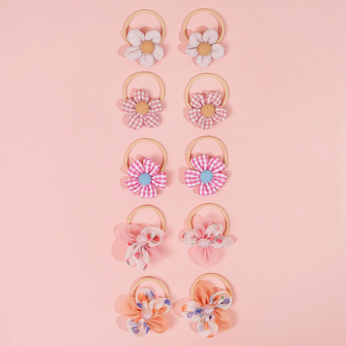 10Pcs/Set Girls cute Hair Loop Childrens Hair Ties with Flowers Elastics Ponytail Holders Pigtails Rubber Band Hair Accessories