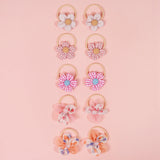 10Pcs/Set Girls cute Hair Loop Childrens Hair Ties with Flowers Elastics Ponytail Holders Pigtails Rubber Band Hair Accessories
