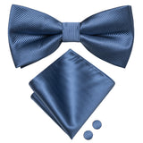 Dropshipping Solid Silk Mens Bow Tie Hanky Cufflinks Set Pre-tied Butterfly Knot Bowtie Wholesale for Male Wedding Business