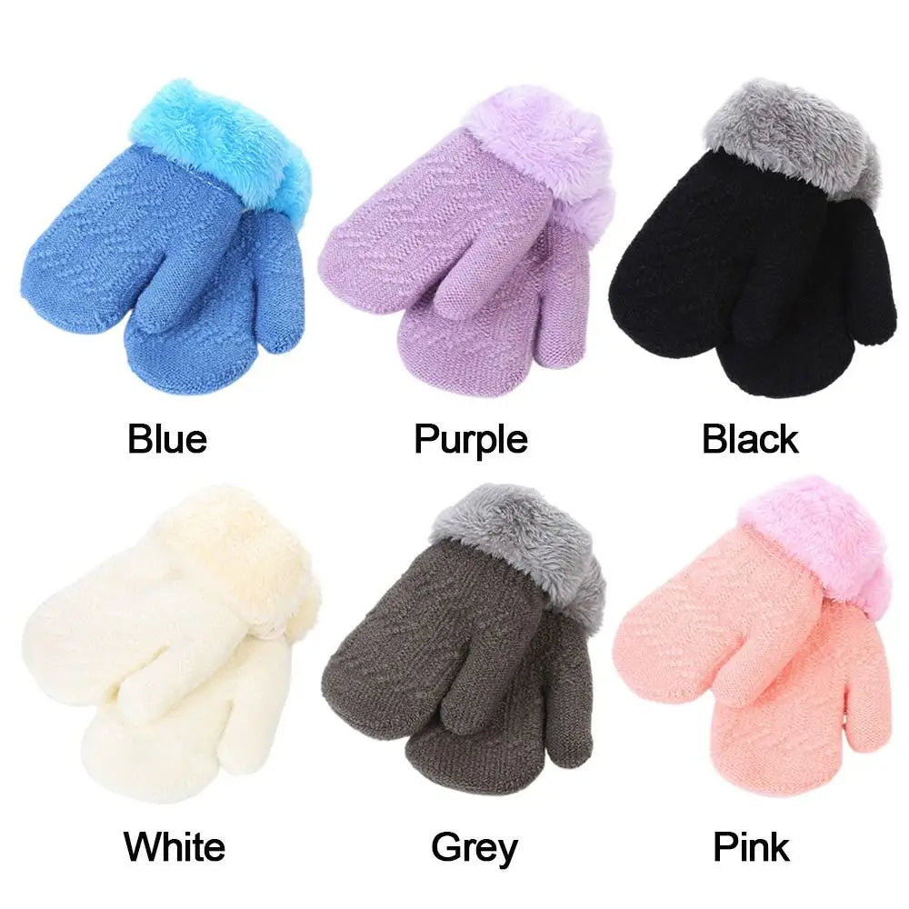 Winter Wool Knitted Gloves for Baby Boys Girls Warm Plush Thick Full Finger Mittens Gloves For 1 -3 Years Old Children Kids