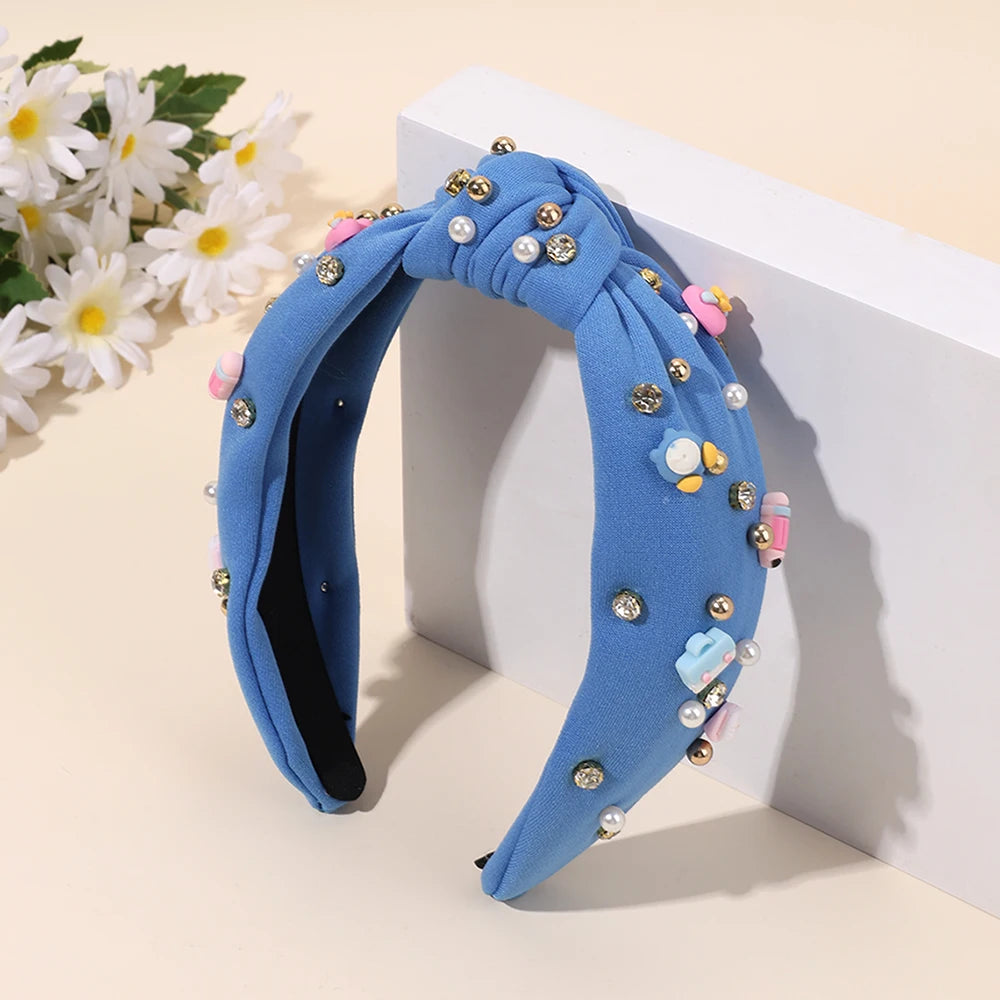 Knotted Wide Headbands Diadem For Back To School Pearls Pencil Hair Bands Kids Head Hoop Girls Children Daily Tiara Accessories
