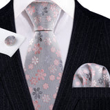 Elegant Multi Floral Silk Mens Tie Hanky Cufflinks Set Jacquard Flower Necktie For Male Wedding Business Party Event Barry.Wang