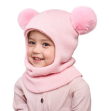 Pompom Baby Winter Hat Scarf One-piece Kids Knitted Beanie Warm Ears Neck Children Bonnet Infant Cap for Girls Boys 1-5Y