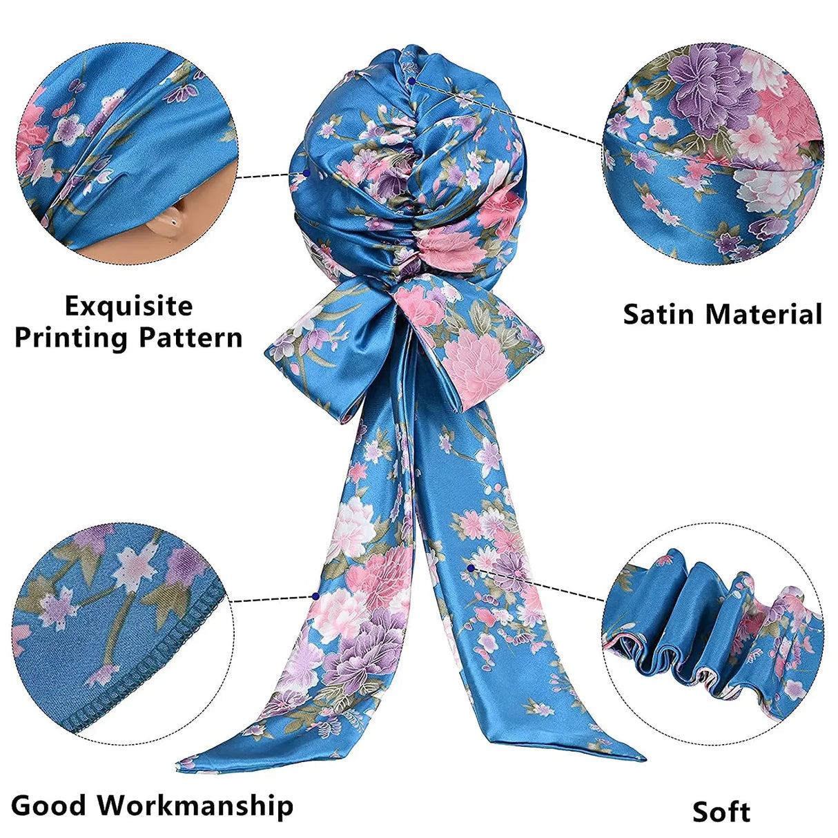 New Women silky satin night sleeping cap head wrap Bowknot Turban Pre Tied Fitted Bandana Chemo cap Nightcap hair loss patients