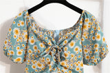 Mini robes d'été pour femmes, mode féminine, imprimé floral, en mousseline de soie, froncée, manches courtes bouffantes, robe décontractée