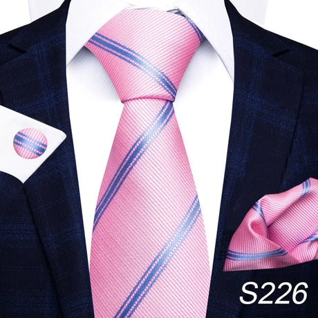 Brand Fashion 8 cm Tie For Men Woven Festive Present Tie Handkerchief Cufflink Set Necktie Shirt Accessories Red Striped