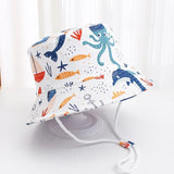 1-5 Years Cartoon Printing Baby Bucket Hat Cotton Breathable Kids Fisherman Hat Infant Toddle Sun Hat with Drawstring Baby Cap