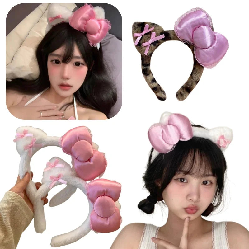 Kawaii Anime Cartoon Fashion Cat Hairband Bow Plush Hair Accessories Decorate Creative Personality Fashion Birthday Gift