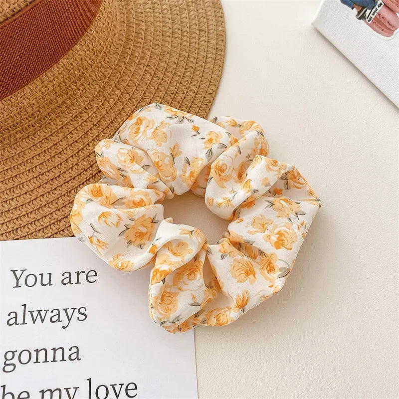 2 Pcs Korean Hair Accessories Women Small Fresh Fabric Flower Printing Elastics Hair Band Scrunchies Hair Tie Girl Ponytail Hold