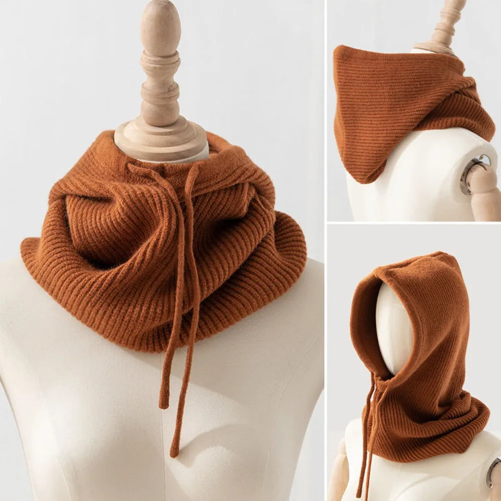 Winter Balaclava Hats For Men&Women Corduroy Hooded Caps Outdoor Warmer Drawstring Hats One-Piece Neck Collar Beanies Cap