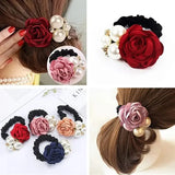 Pearl Rose Flower Hair Elastics Bands Hair Ties Stretchy Rubber Hairbands Floral Headbands Scrunchies Ponytail Holder