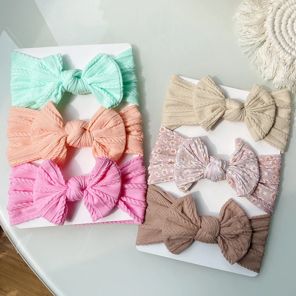 3Pcs Girls Cable Knit Turban Baby Bows Headbands For Children Elastic Kids Hair Bands Newborn Toddle Headwrap Hair Accessories