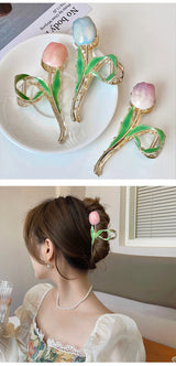 New Tulip Hair Claw Flower grace Shark Clip Headdress Vintage Ponytail Claw Clip Trendy sweet HAIR CLIP FOR GIRL Hair Jewelry