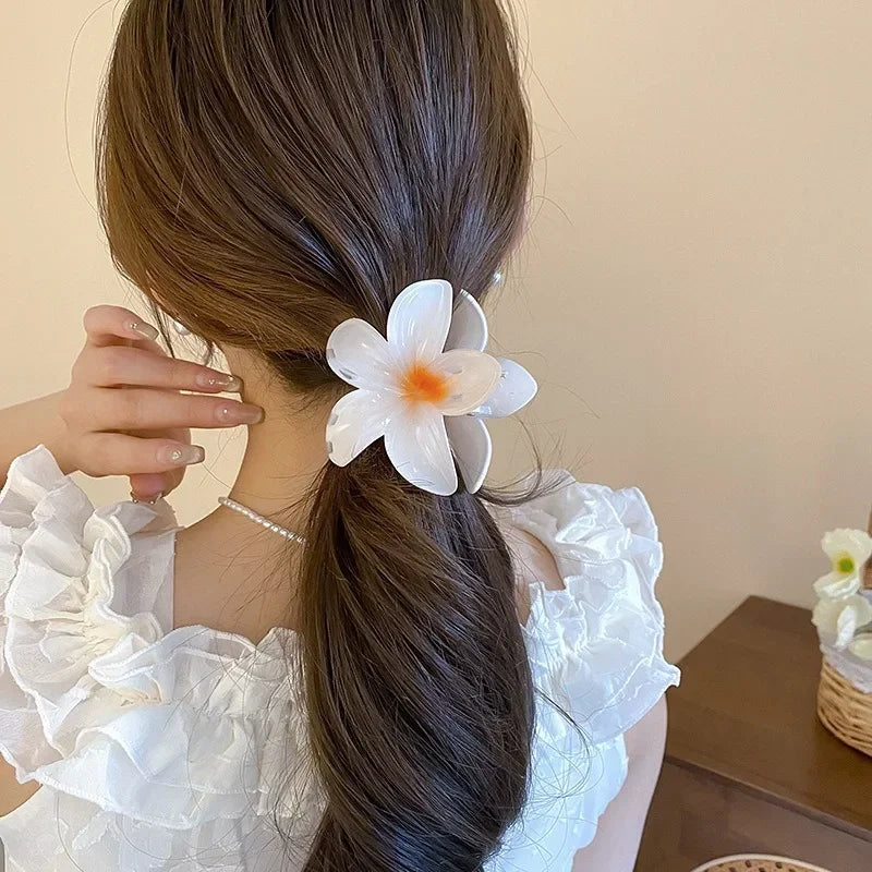Hot Bohemia Gradient Colorful Acrylic Egg Flowers Hair Claw Clips For Women Beach Forest Style Sweet Headwear New Accessories
