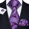 Barry.Wang Purple Silk Mens Tie Hanky Cufflinks Set Lilac Lavender Mauve Violet Jacquard Necktie For Male Wedding Business Party