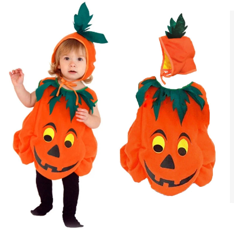 Kids Halloween Party Costume Romper with Hat Shoes Toddler Pumpkin One-Piece Boy Girl Baby Jumpsuit Cosplay Clothing Set 1-10T