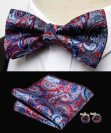 HUISHI Classic Blue Bowties For Men  Paisley Floral Bow Tie Pocket Square Cufflinks Suit Set Wedding Party Plaid Solid Butterfly